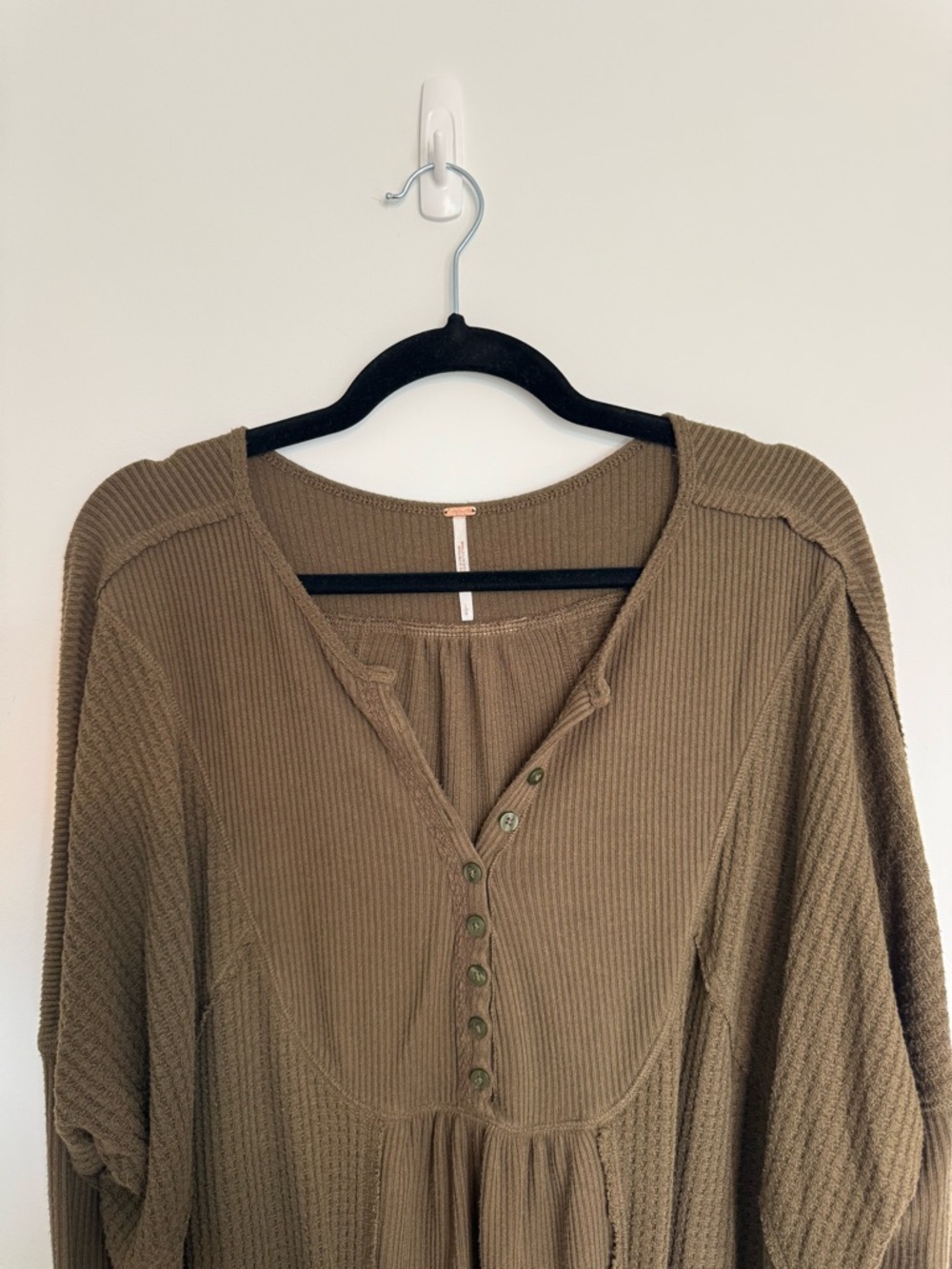 Free People Olive Waffle Henley Long-Sleeve Top - Picture 3 of 8